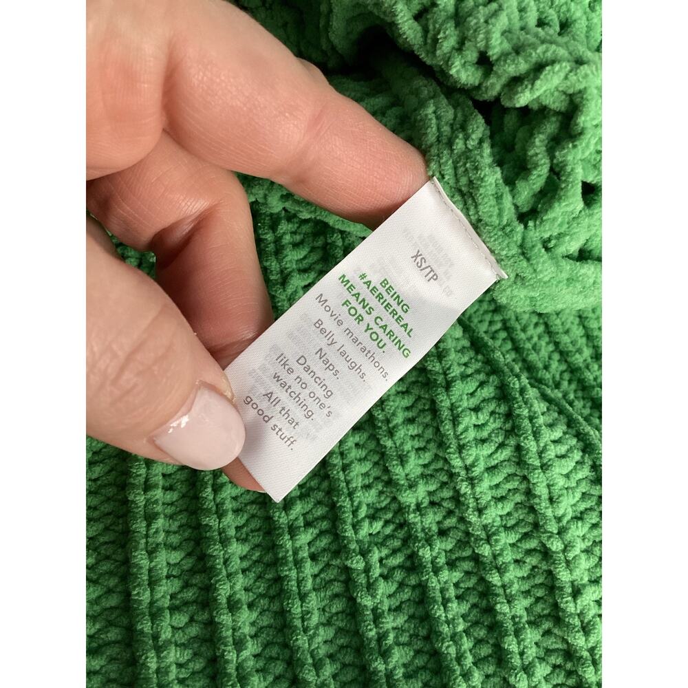 Aerie chunky cable knit quarter‎ zip sweater green soft oversized fit size xs - Picture 10 of 11